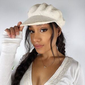 Women's Vintage White Crochet Cotton Boho Cottagecore Knit Newsboy Cap